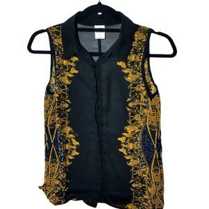 Sheer Black & Gold Print Top, Sleeveless